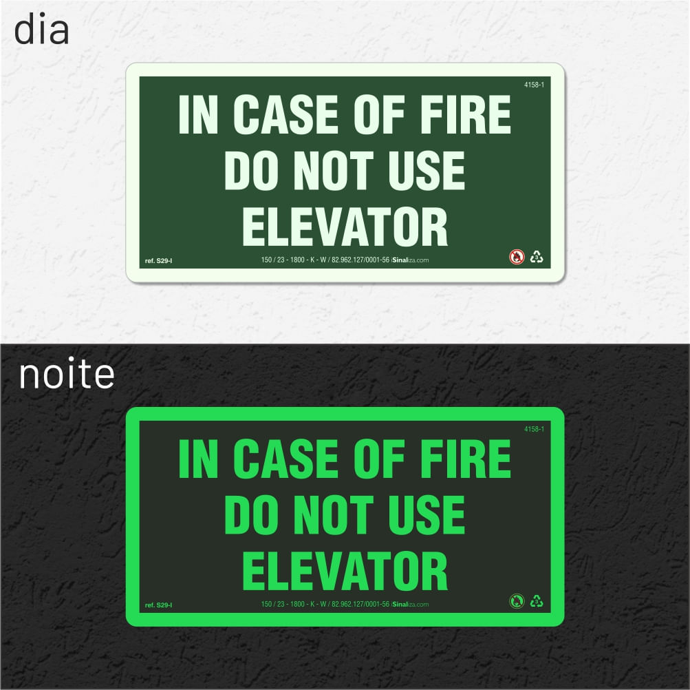 Placa "In Case of Fire Do Not Use Elevator" S29-I com ColorAdd