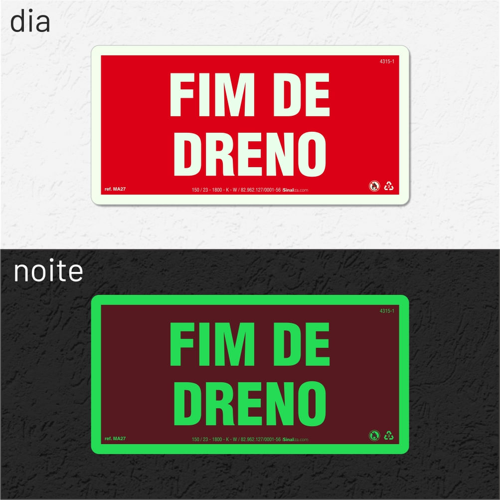Placa de Alerta "Fim de Dreno" MA27 com ColorAdd