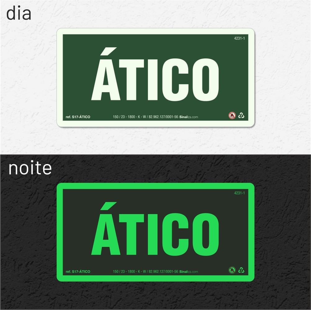 Placa "Ático" Fotoluminescente S17-ÁTICO com ColorAdd