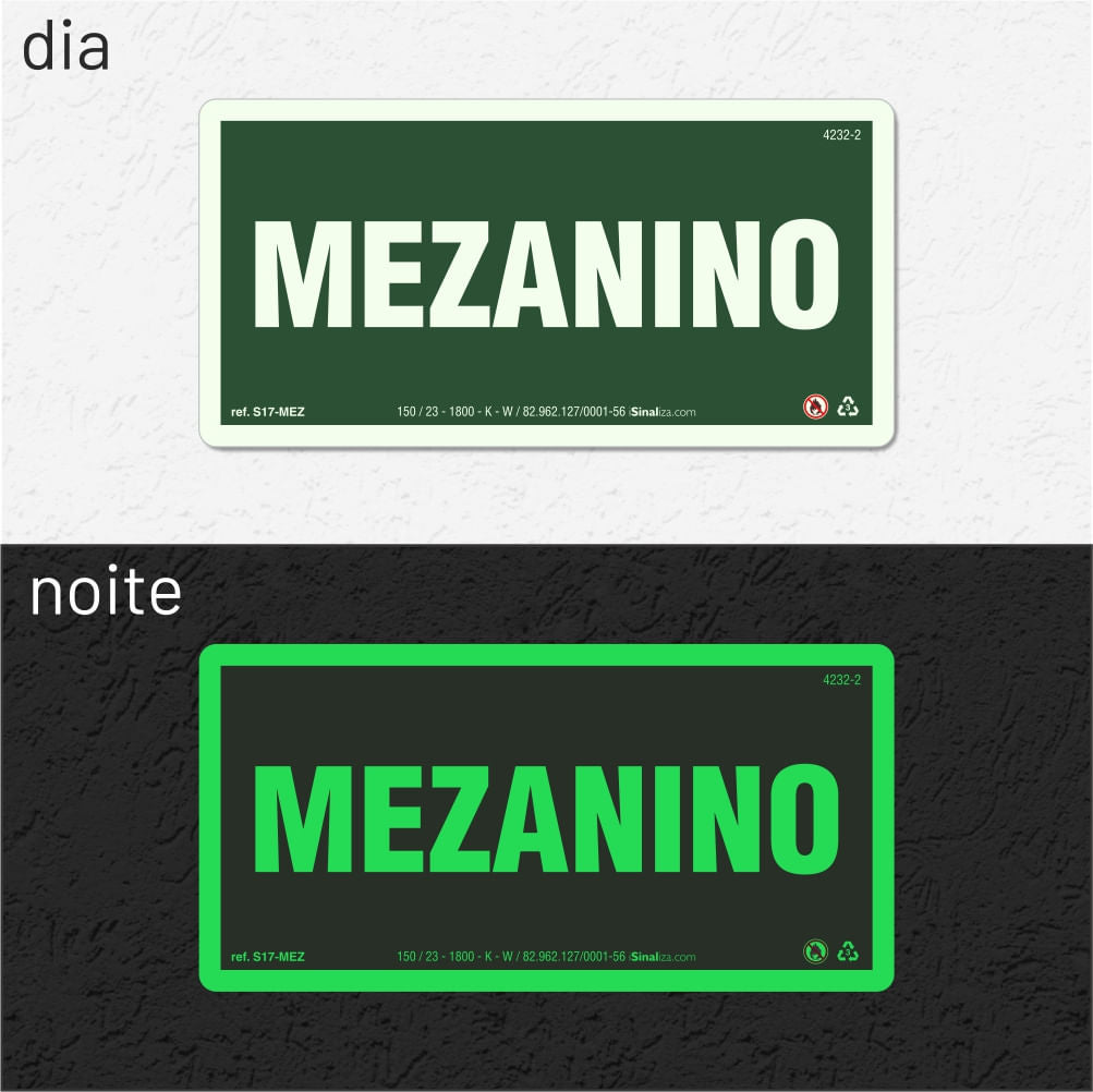 Placa "Mezanino" Fotoluminescente S17-MEZ com ColorAdd