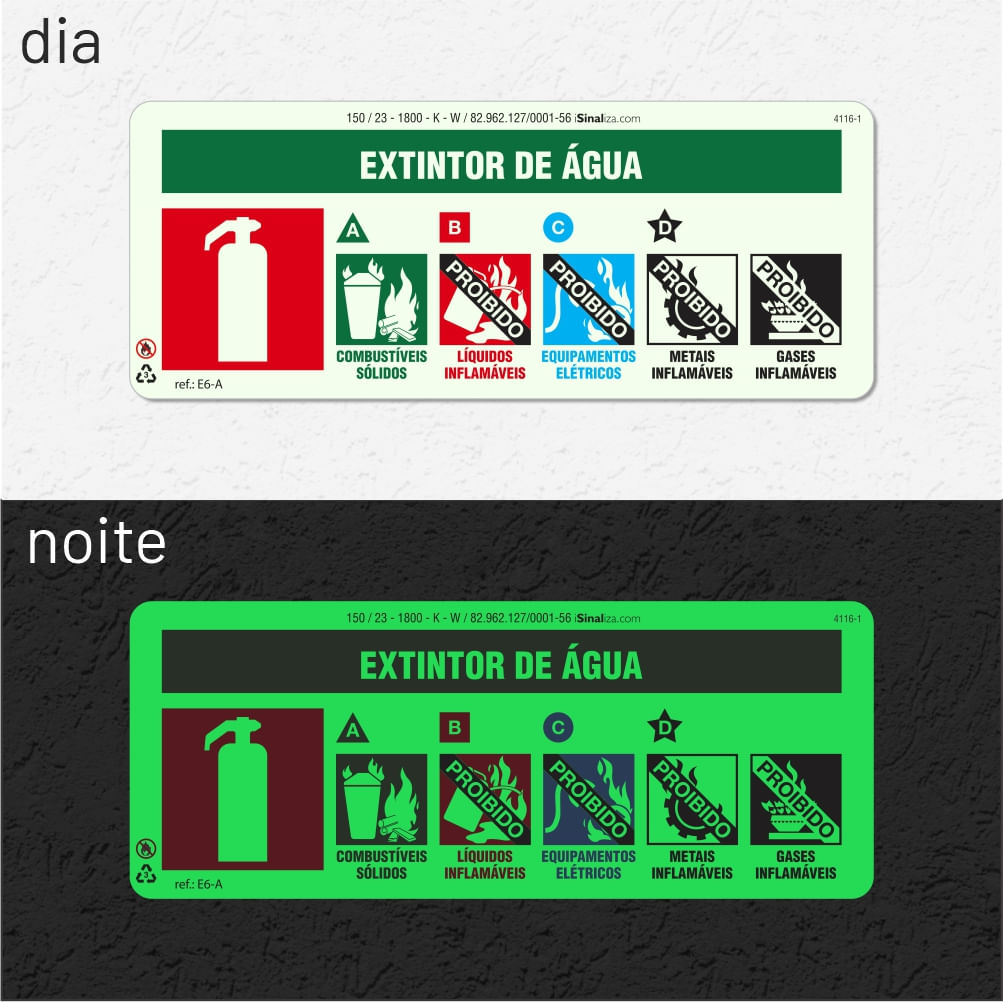 Placa "Extintor Água" Fotoluminescente E6-A com ColorAdd