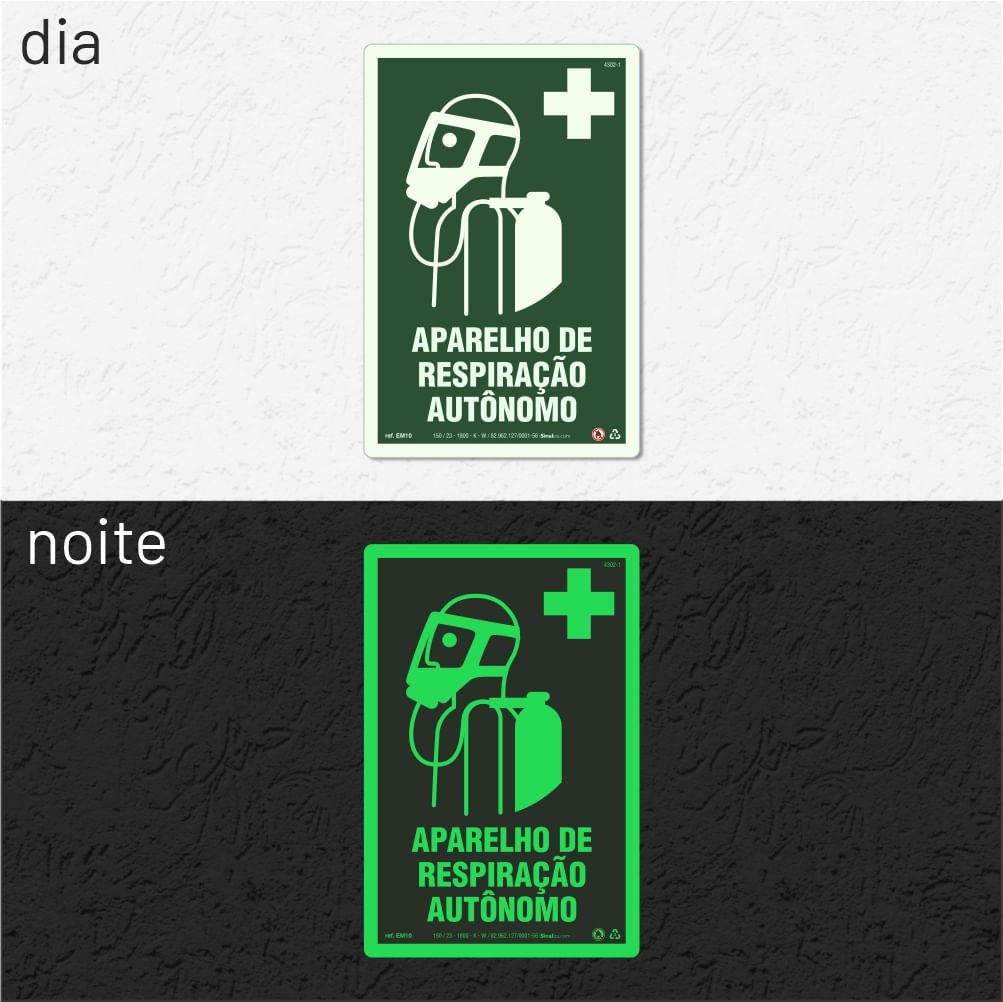 Placa "Aparelho de Respiração Autônomo" Fotoluminescente EM10 com ColorAdd