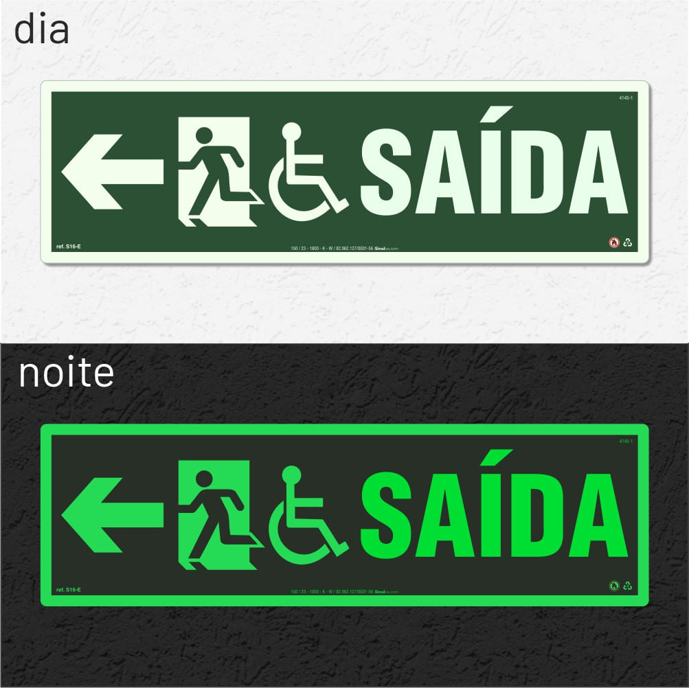 Placa Rota de Fuga Acessível "Saída à Esquerda" S16-E com ColorAdd