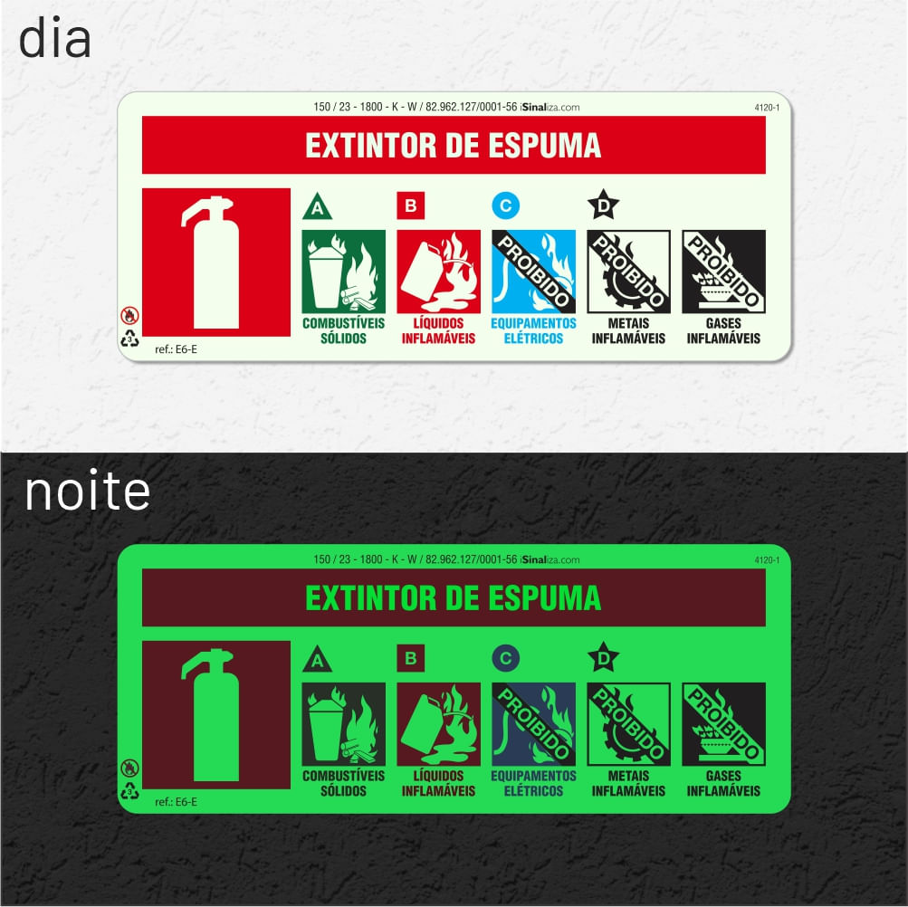 Placa "Extintor Espuma" Fotoluminescente E6-E com ColorAdd