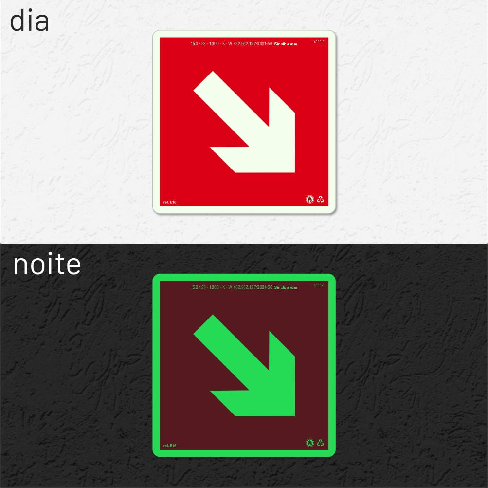 Placa Complementar "Seta Direita Diagonal" Fotoluminescente E16 com ColorAdd