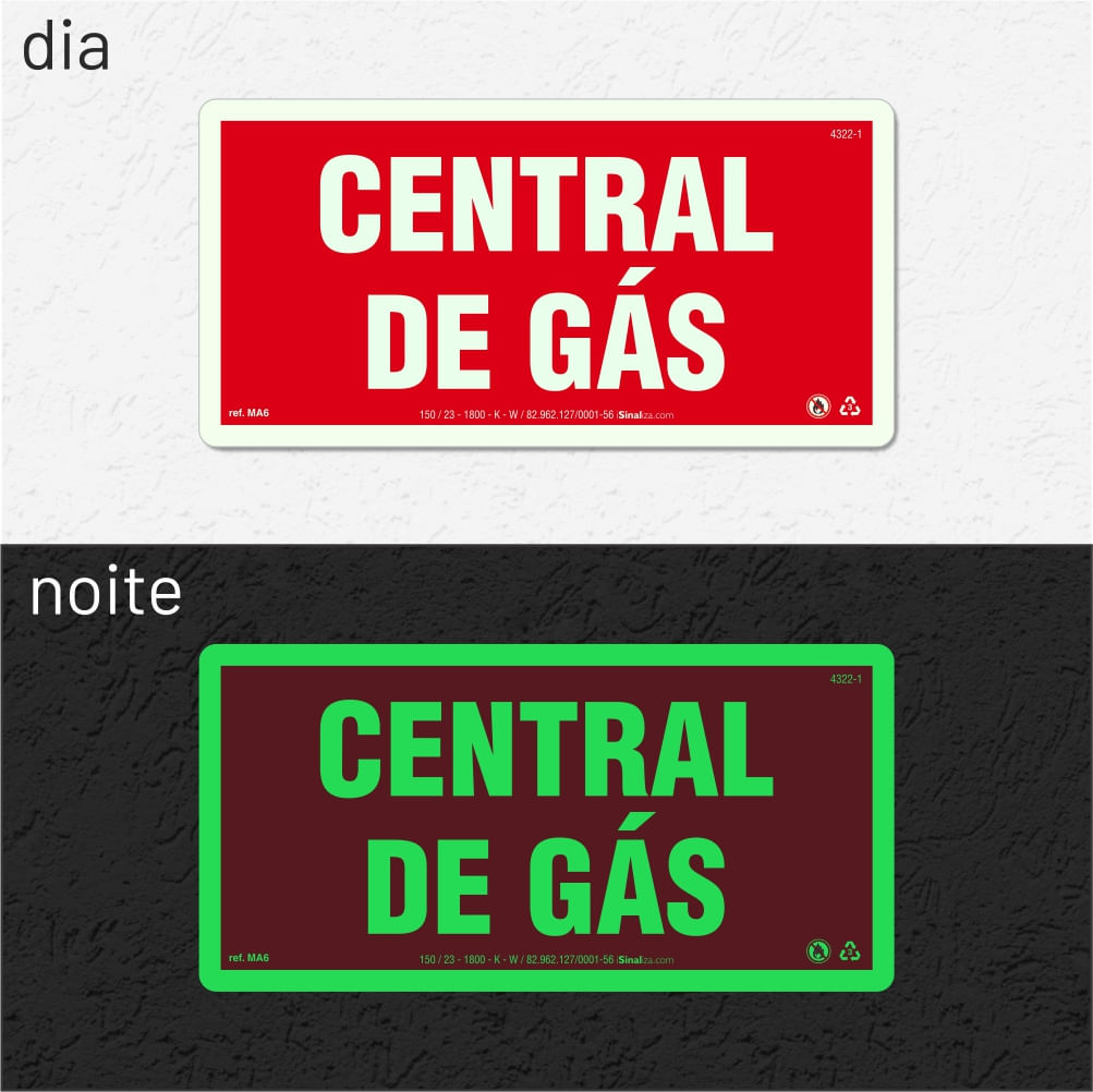 Placa de Alerta "Central de Gás" MA6 com ColorAdd