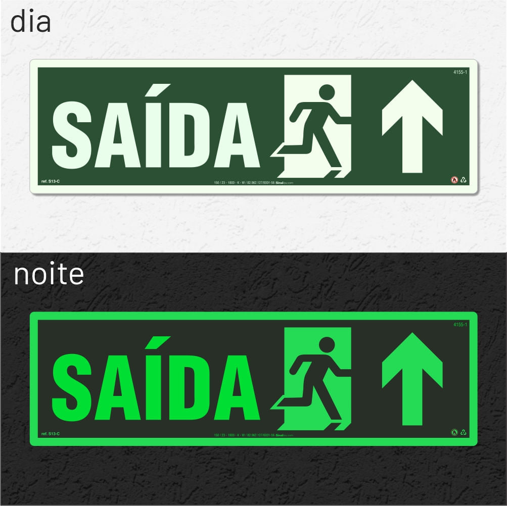 Placa "Saída de Emergência" (Seta Cima) S13-C com ColorAdd