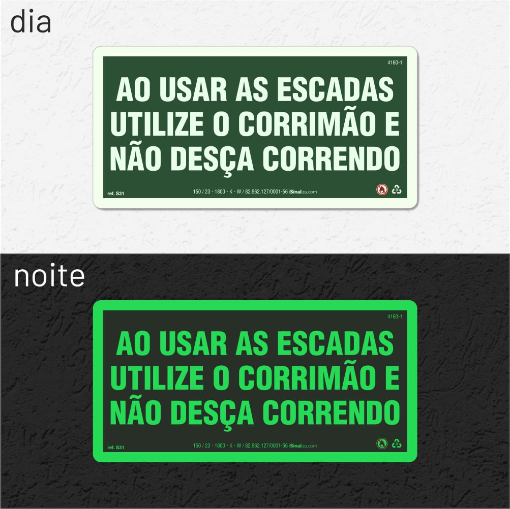 Placa "Use o Corrimão e Não Corra na Escada" S31 com ColorAdd