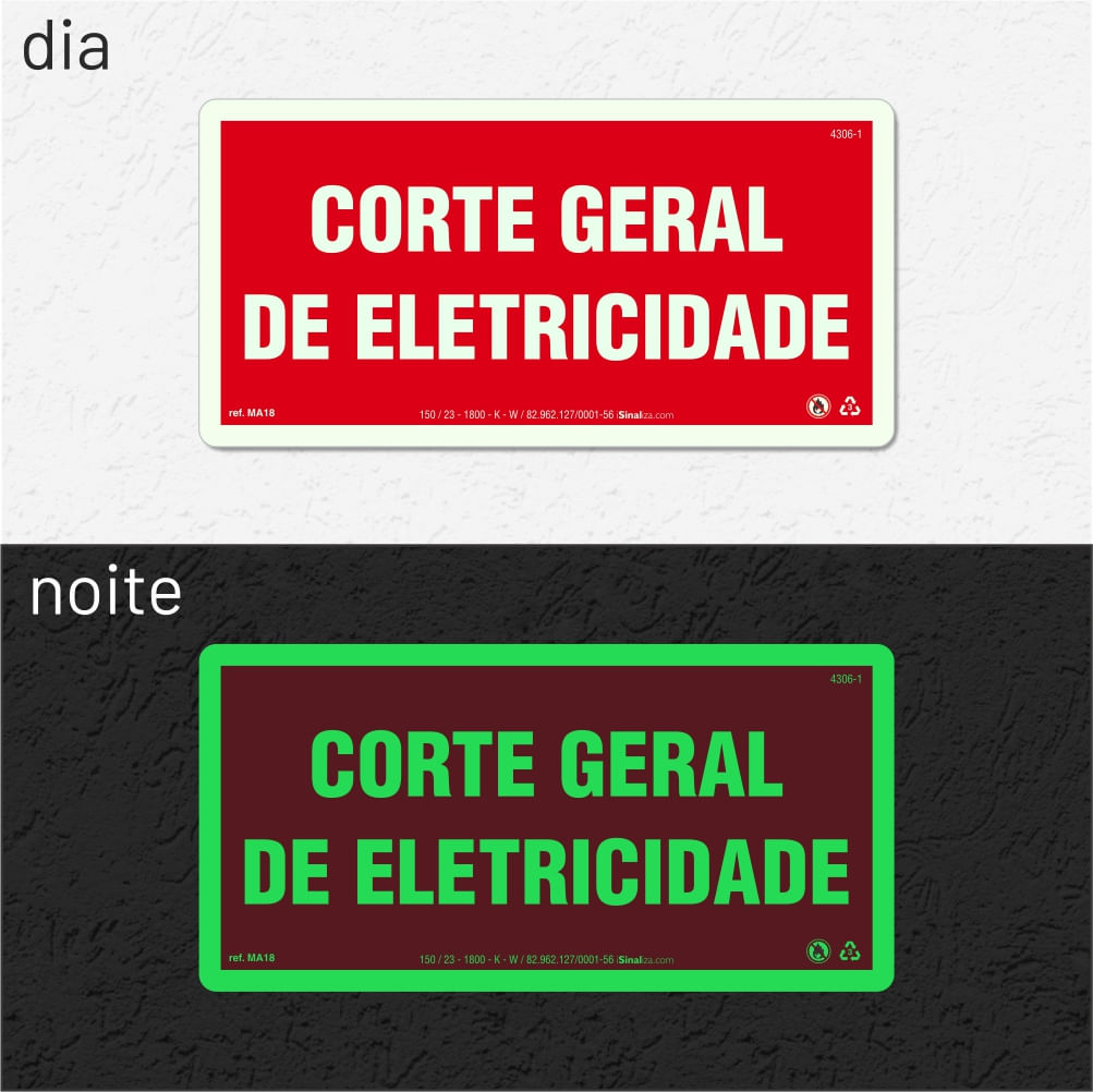 Placa de Alerta "Corte Geral de Eletricidade" MA18 com ColorAdd