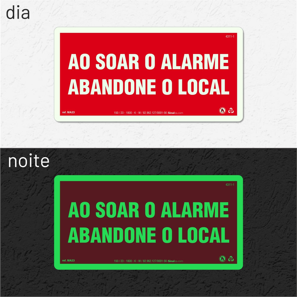 Placa de Alerta "Ao Soar o Alarme, Abandone o Local" MA23 com ColorAdd