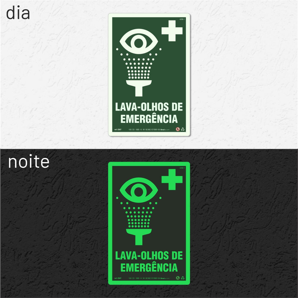 Placa "Lava-Olhos de Emergência" Fotoluminescente EM7 com ColorAdd