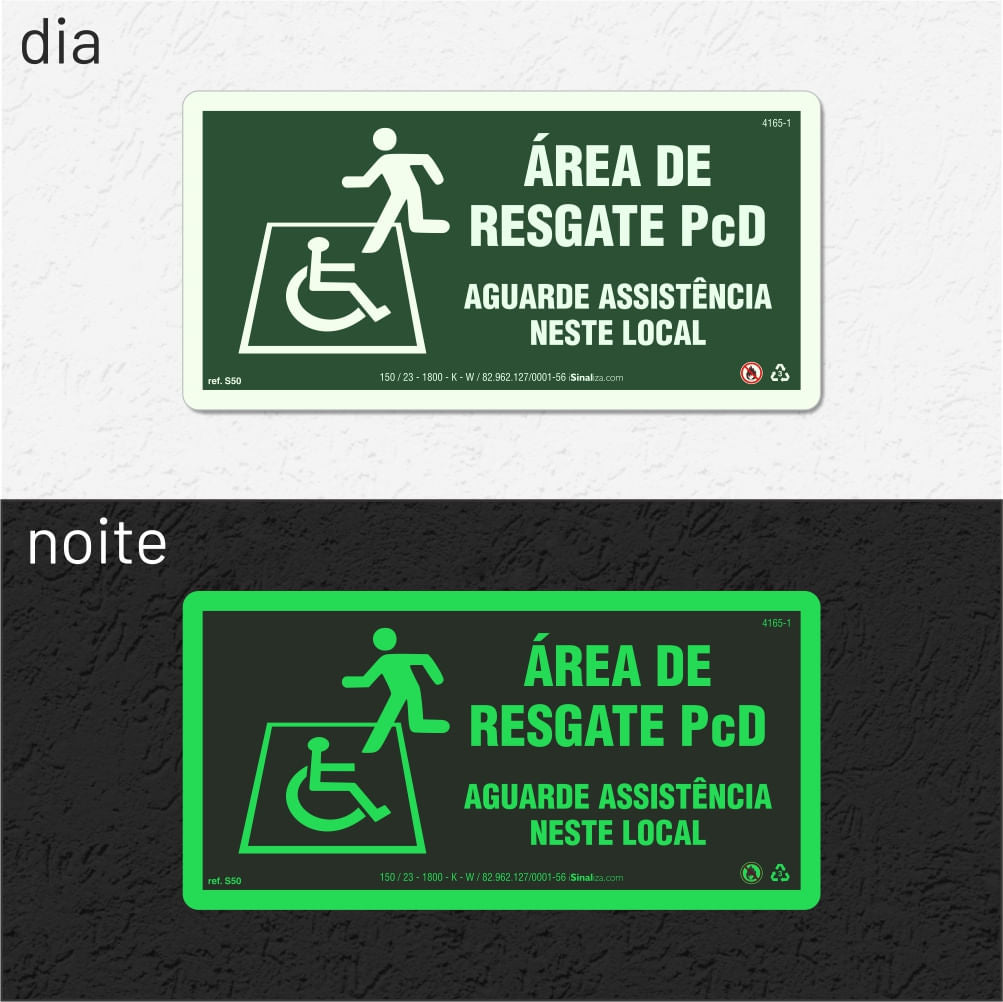 Placa "Área de Resgate para PCD" Fotoluminescente S50 com ColorAdd