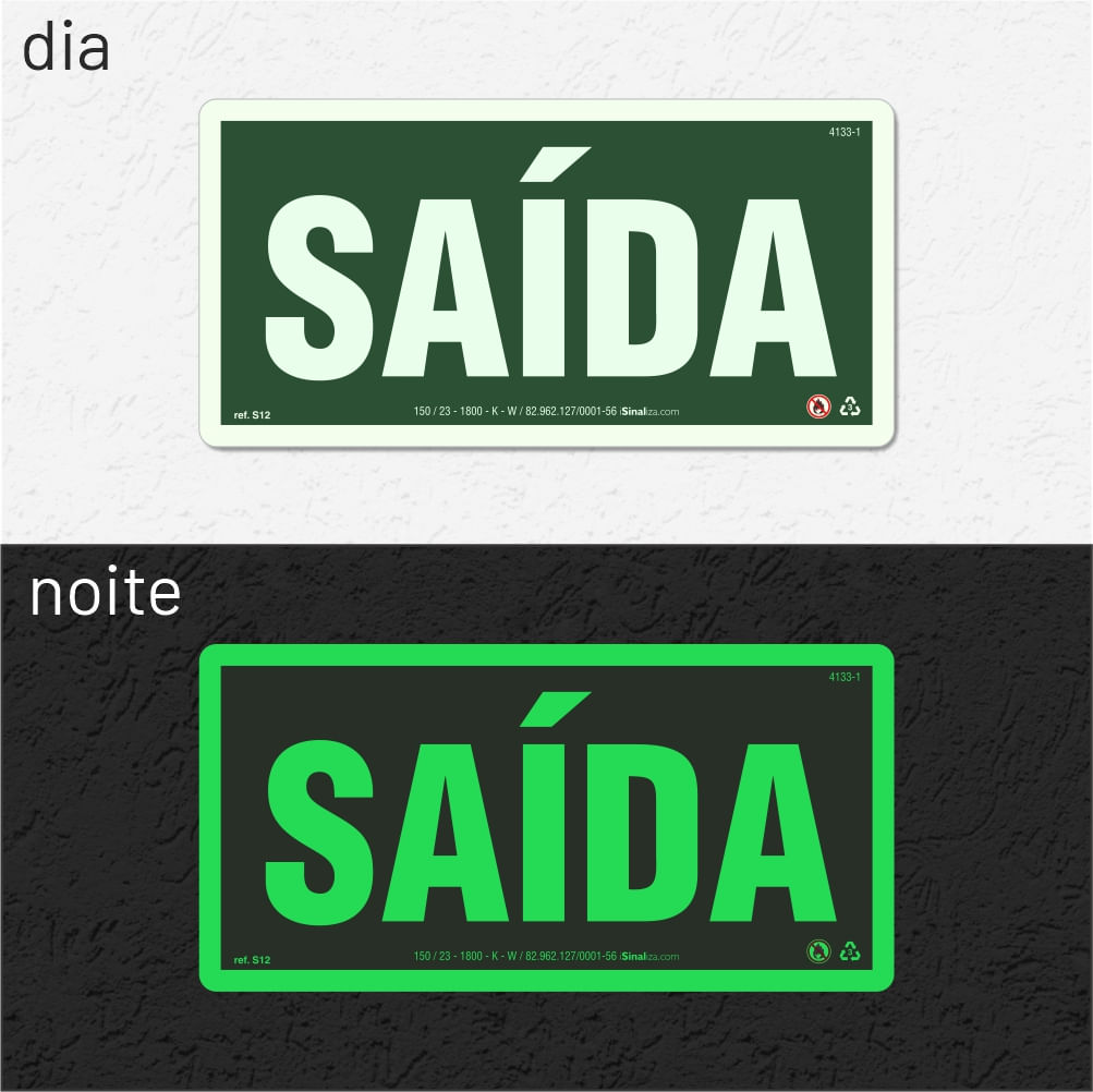 Placa Rota de Fuga "Saída" Fotoluminescente S12 com ColorAdd