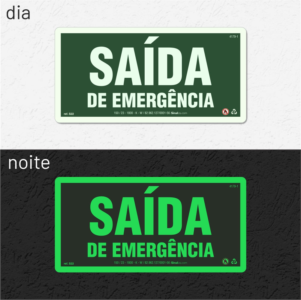 Placa "Saída de Emergência" Fotoluminescente S22 com ColorAdd