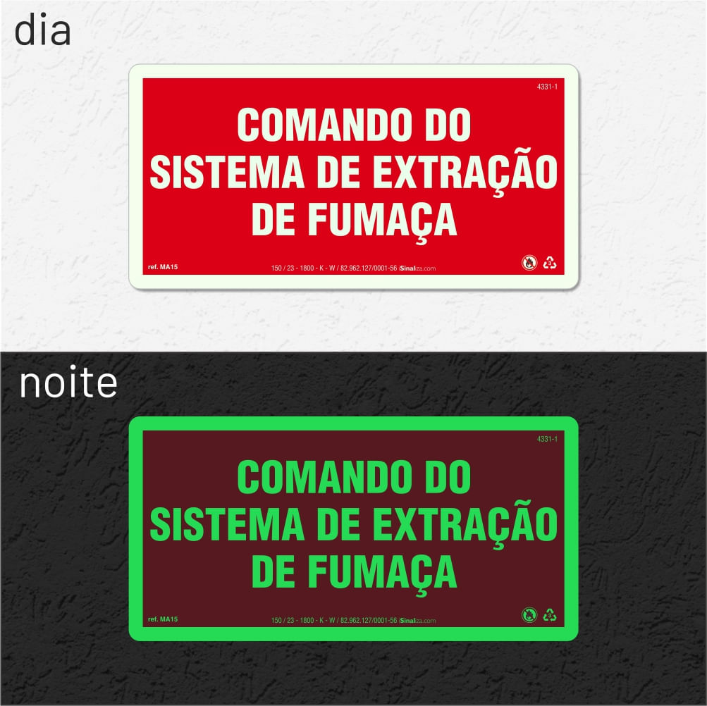Placa de Alerta "Comando Extração de Fumaça" MA15 com ColorAdd