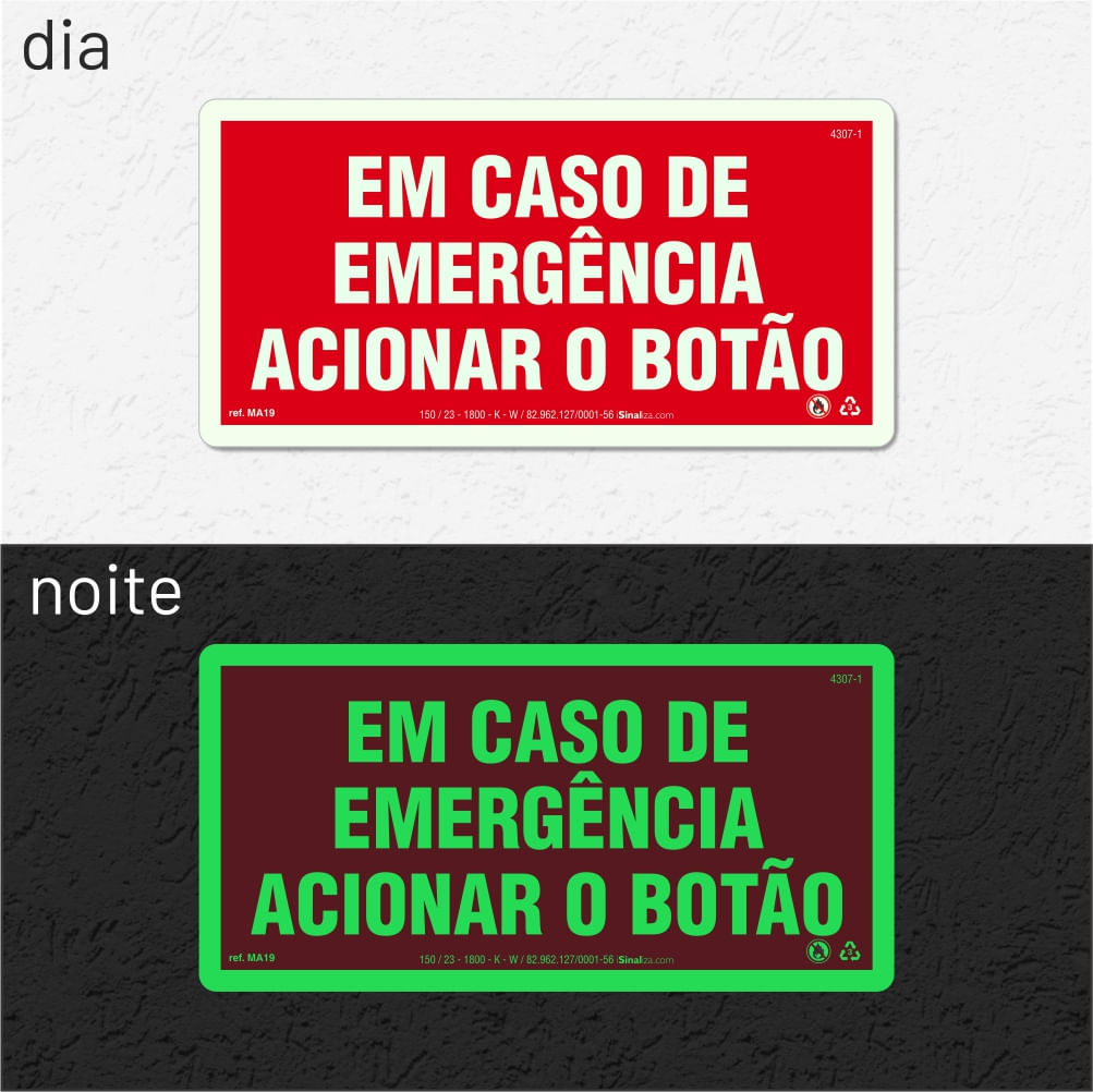 Placa de Alerta "Em Caso de Emergência Acionar o Botão" MA19 com ColorAdd