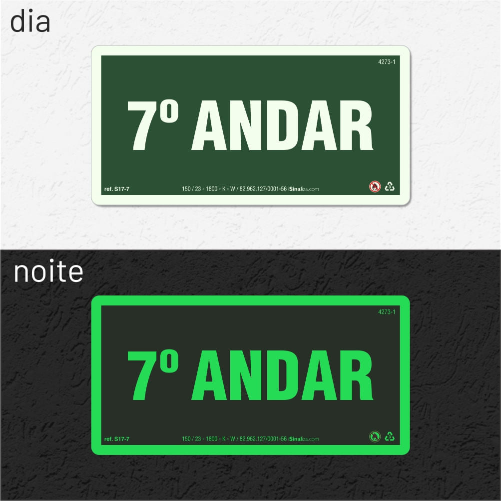 Placa de Andar "7º Andar" Fotoluminescente S17-7 com ColorAdd