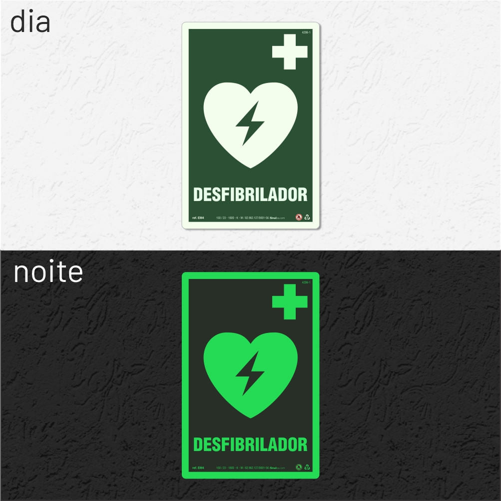Placa "Desfibrilador" Fotoluminescente EM4 com ColorAdd