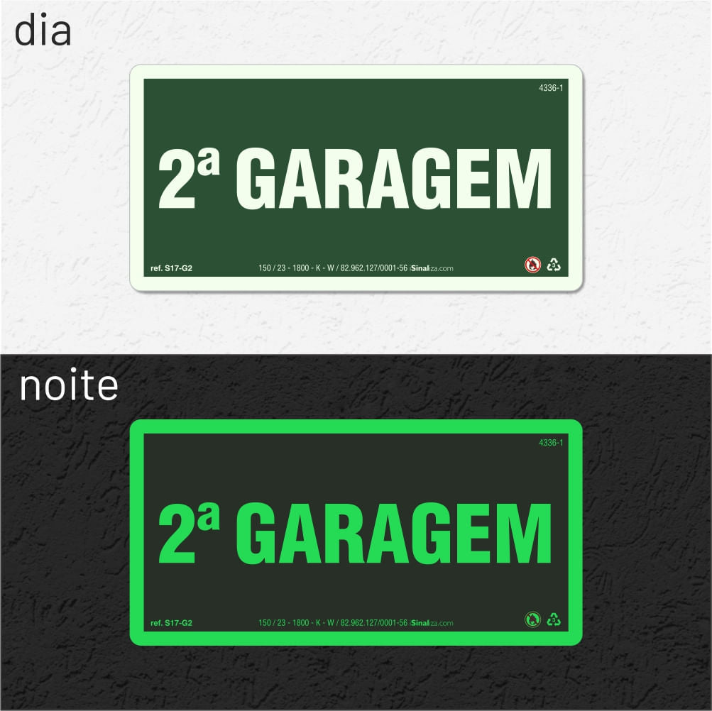 Placa de Andar "2ª Garagem" Fotoluminescente S17-G2 com ColorAdd