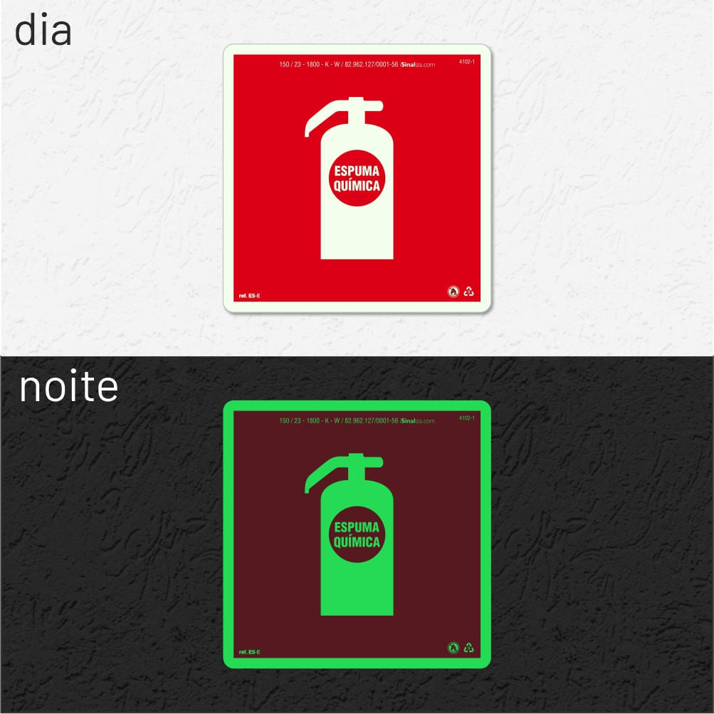 Placa "Extintor Espuma" Fotoluminescente E5-E com ColorAdd