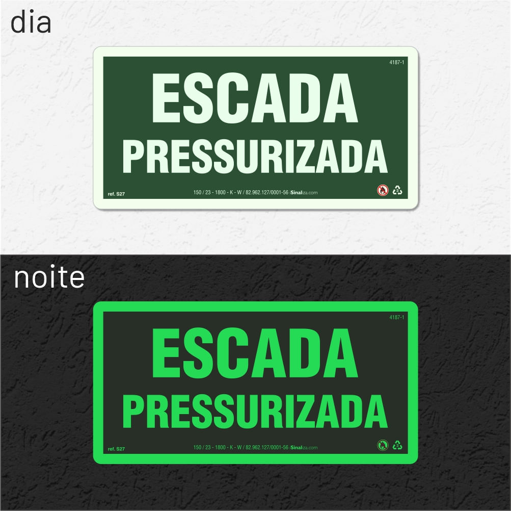 Placa "Escada Pressurizada" Fotoluminescente S27 com ColorAdd