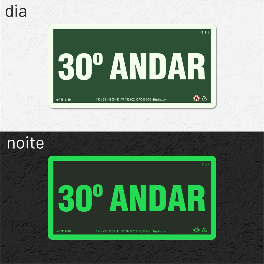 Placa "30º Andar" Fotoluminescente S17-30 com ColorAdd