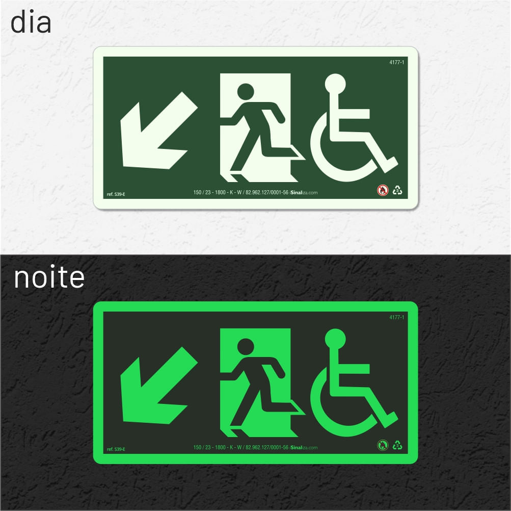 Placa Rota de Fuga "Desce à Esquerda" S39-E com ColorAdd