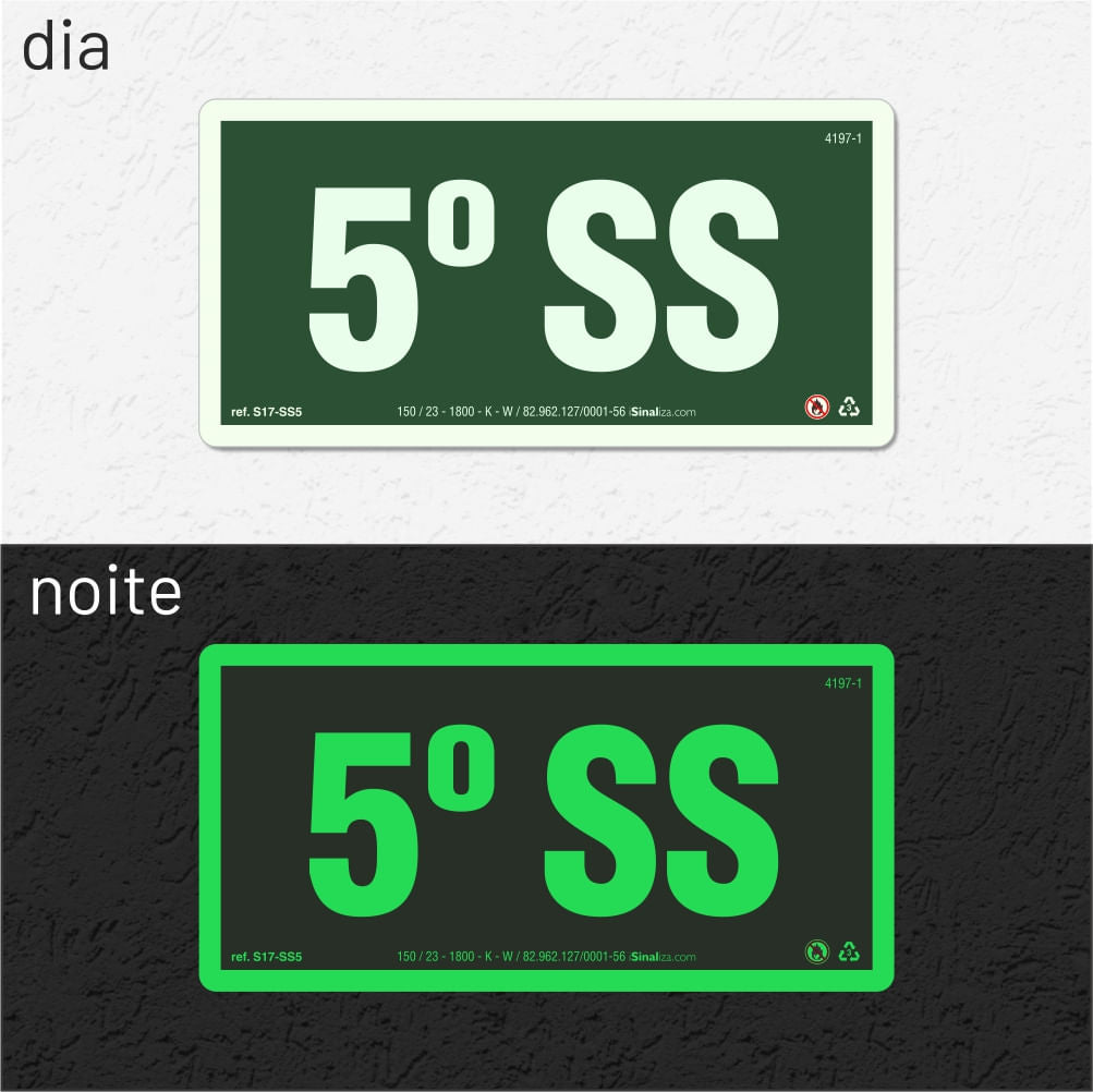 Placa "5º Subsolo" Fotoluminescente S17-SS5 com ColorAdd