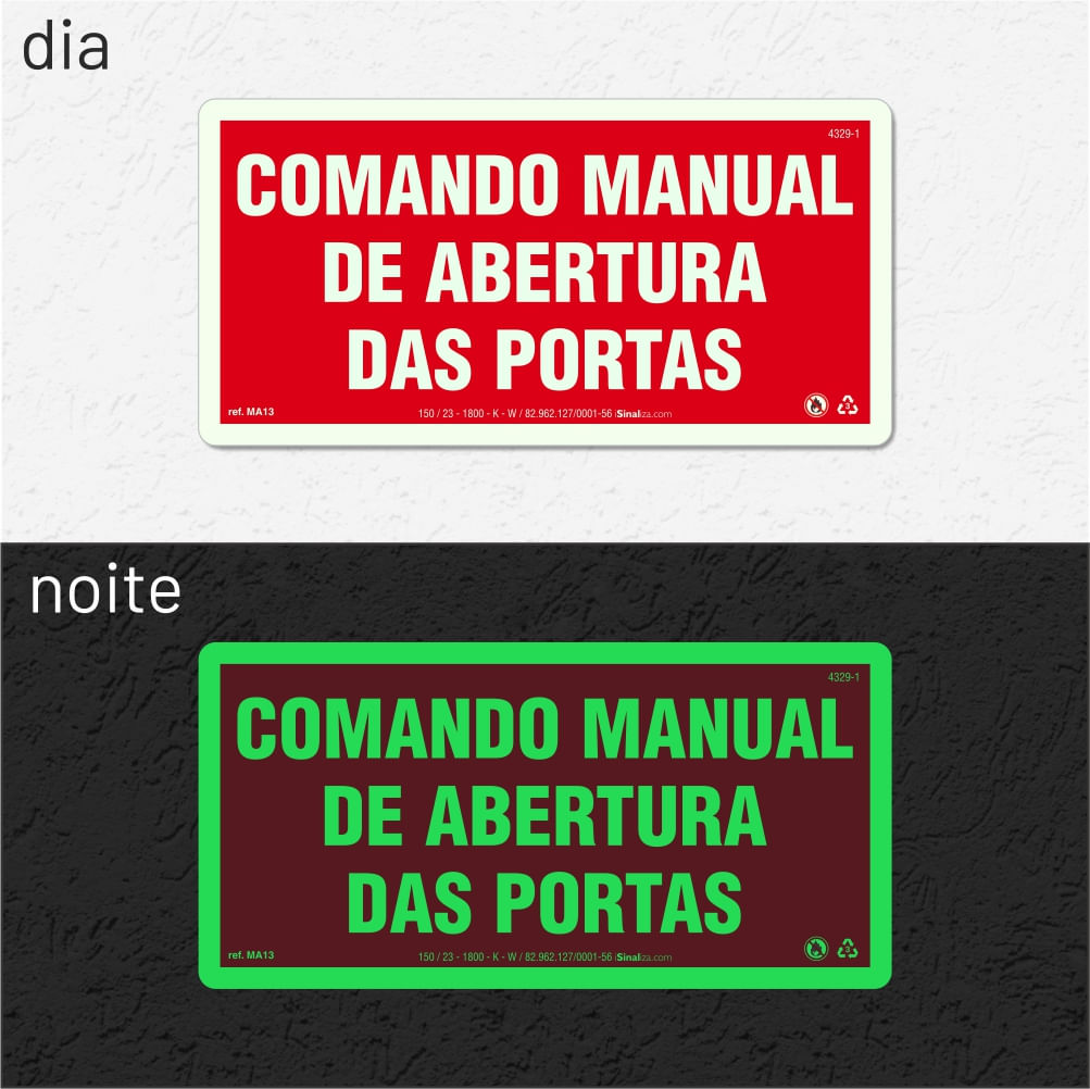 Placa "Comando Manual de Abertura das Portas" MA13 com ColorAdd