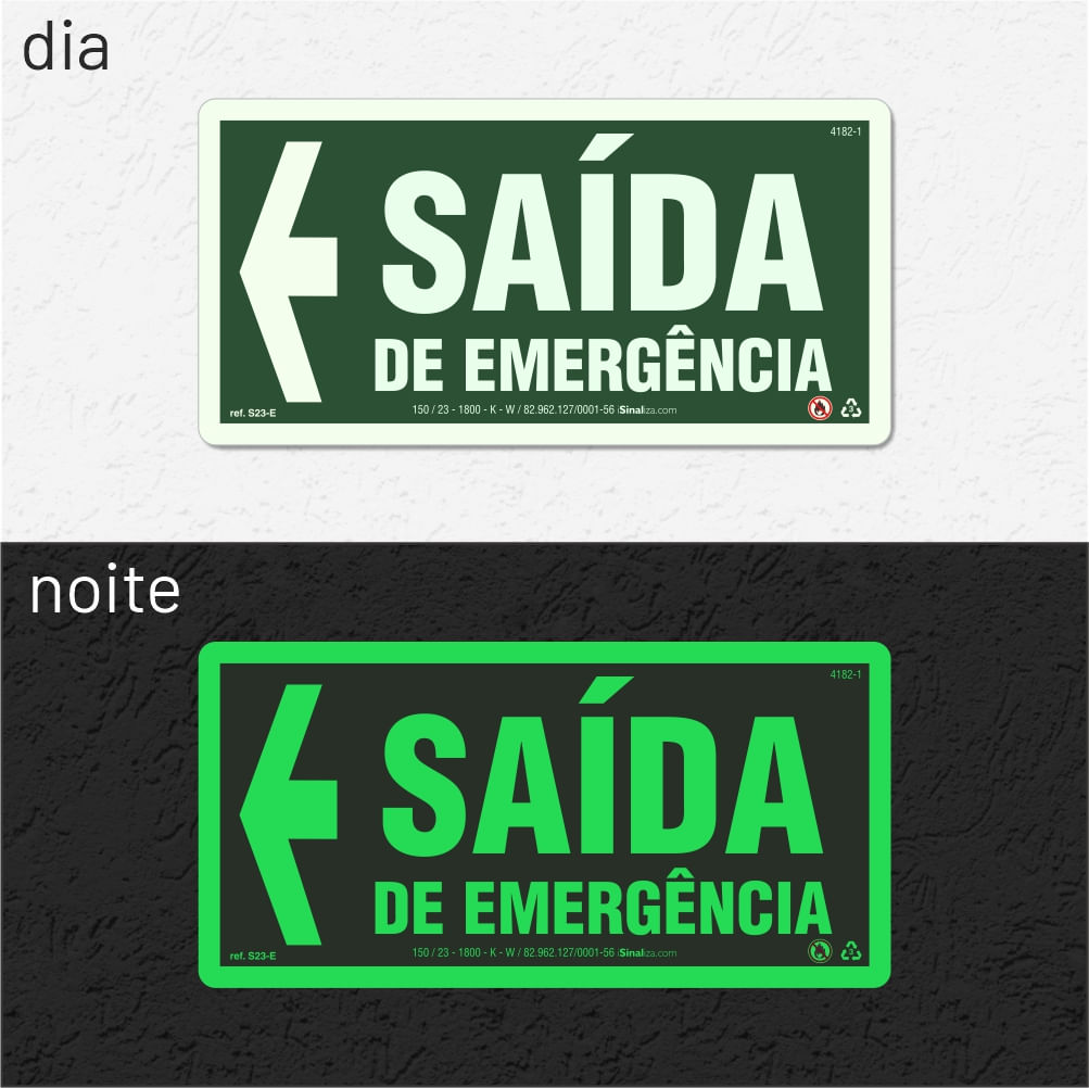 Placa "Saída de Emergência" (Seta Esquerda) S23-E com ColorAdd