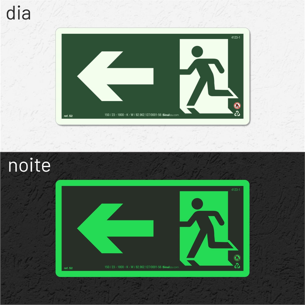 Placa Rota de Fuga "Saída à Esquerda" S2 com ColorAdd