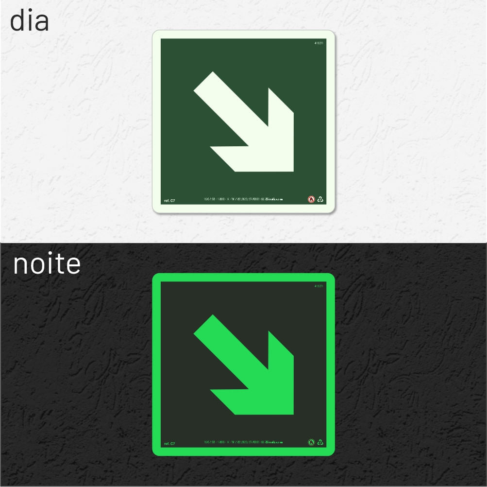 Placa Complementar "Seta Direita Baixo" Fotoluminescente C7 com ColorAdd