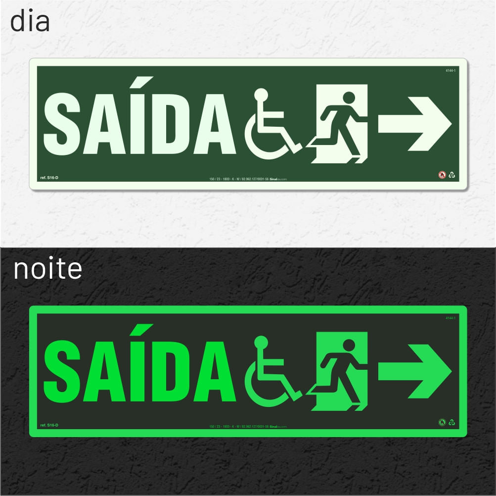 Placa Rota de Fuga Acessível "Saída à Direita" S16-D com ColorAdd