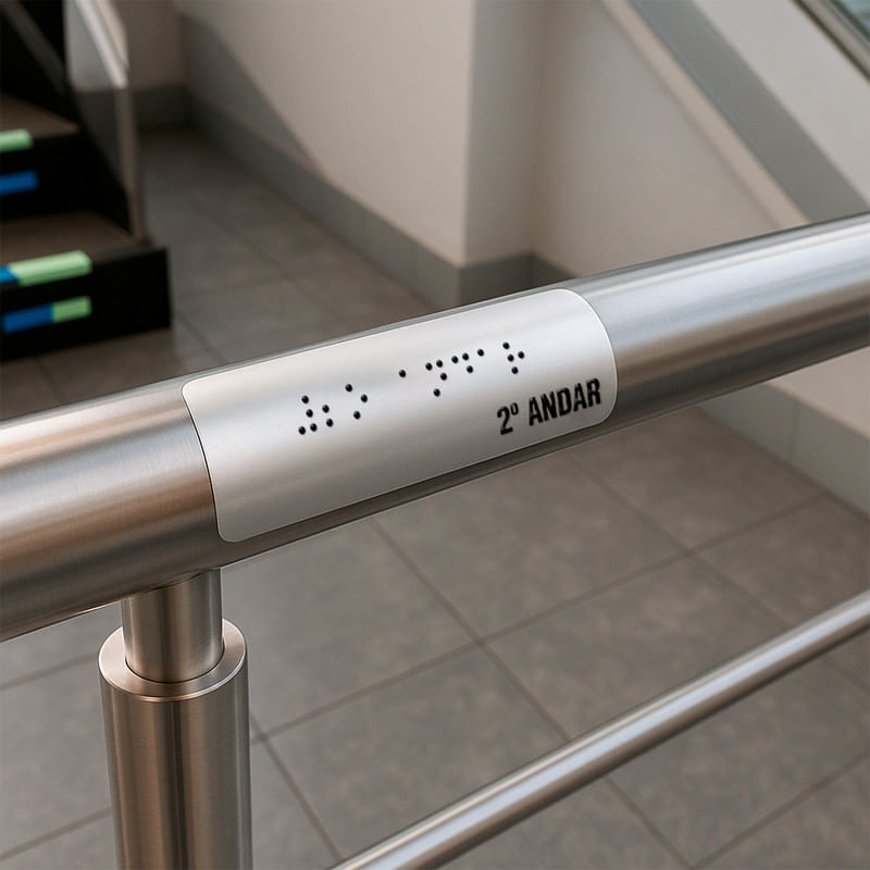 Sinalização Tátil para Corrimão em Adesivo Refletivo "2º ANDAR"
