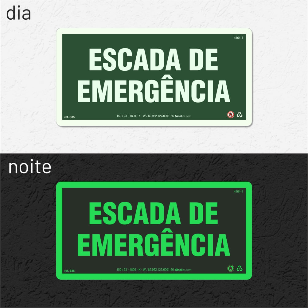 Placa "Escada de Emergência" Fotoluminescente S35 com ColorAdd
