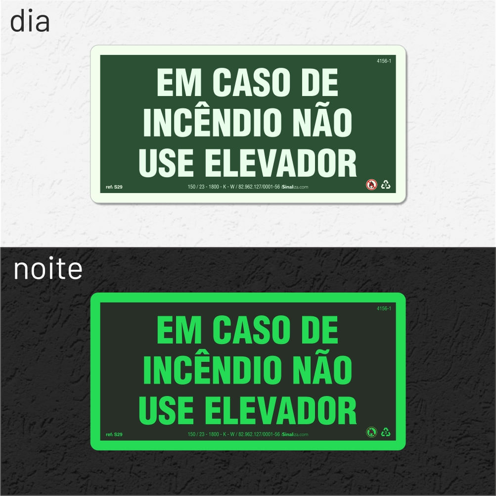 Placa "Em Caso de Incêndio Não Use o Elevador" S29 com ColorAdd