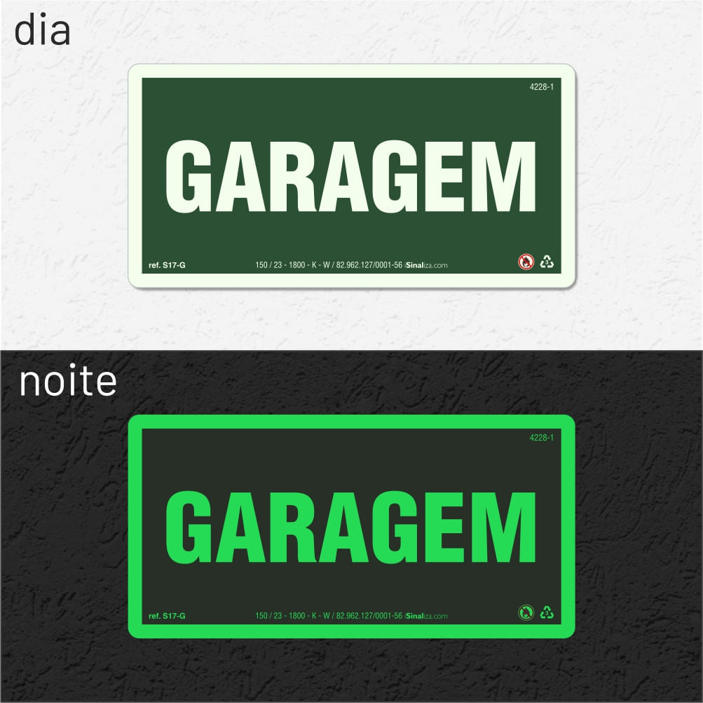 Placa "Garagem" Fotoluminescente S17-G com ColorAdd