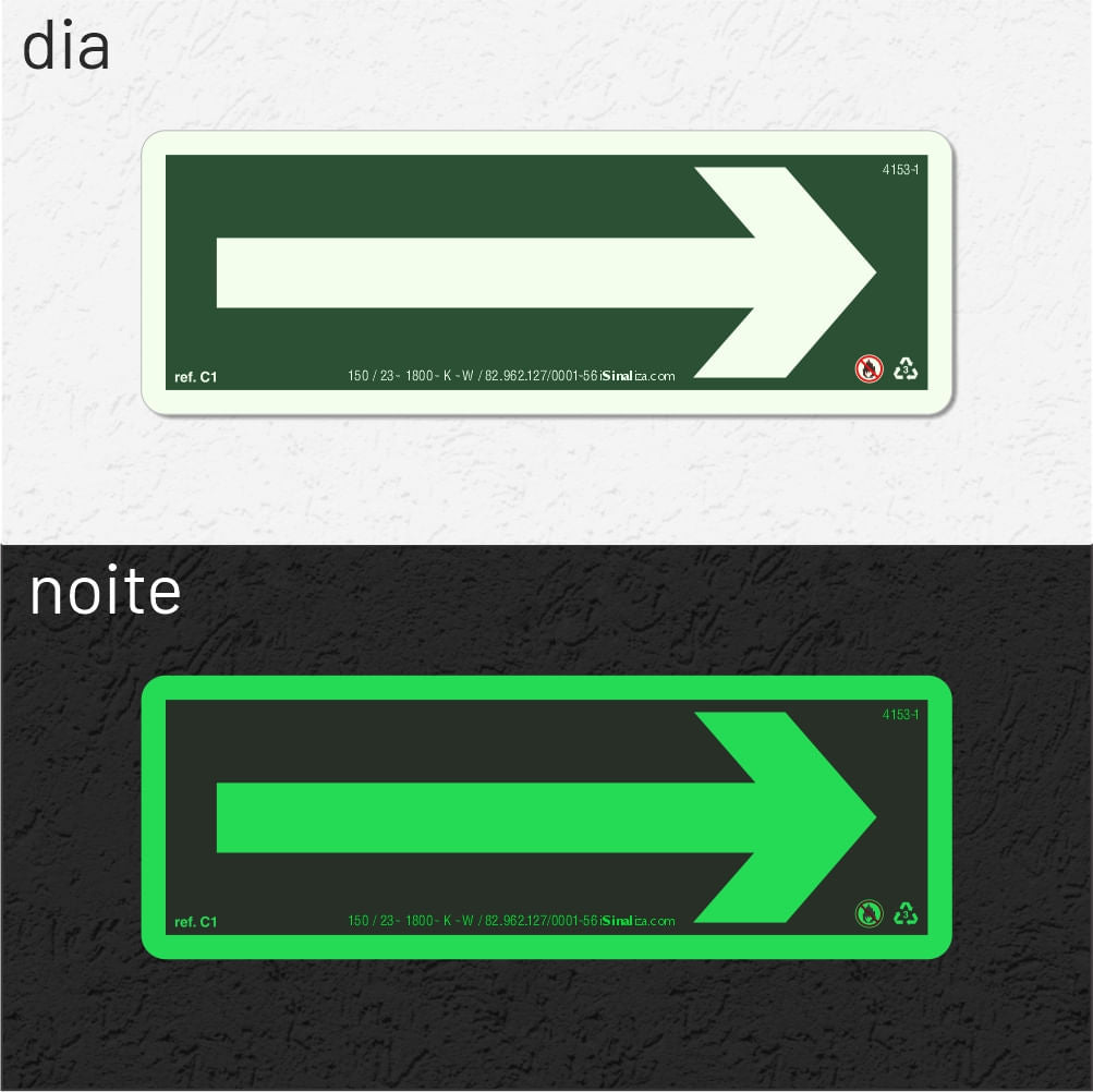Placa Complementar "Seta" Fotoluminescente C1 com ColorAdd