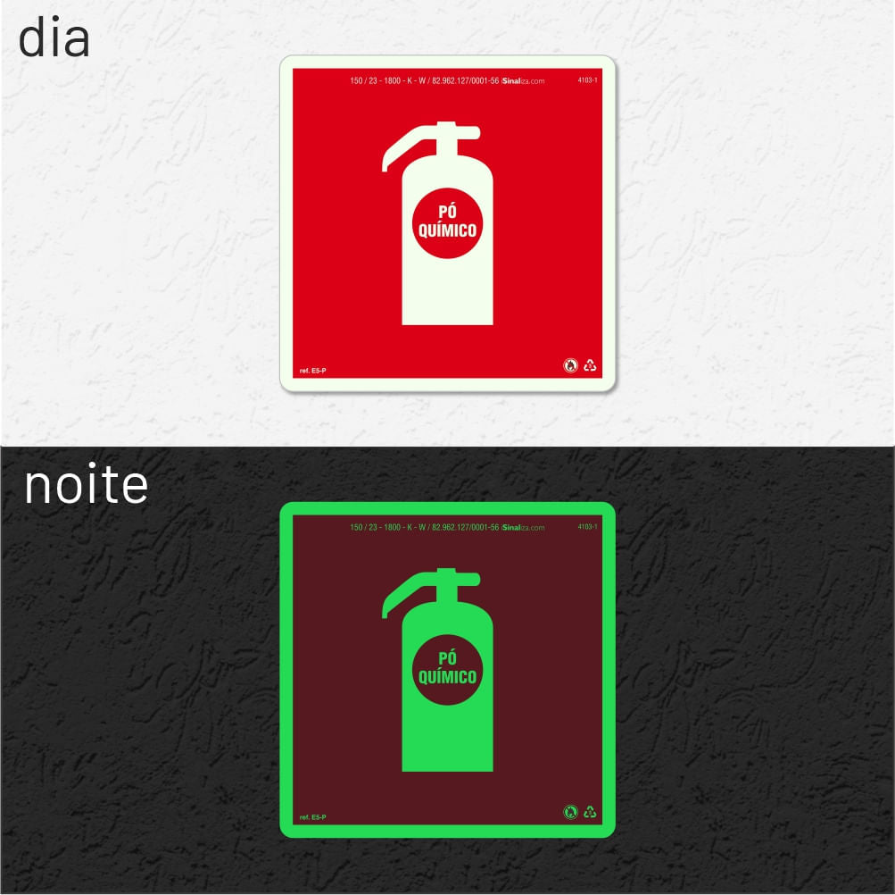 Placa "Extintor Pó Químico" Fotoluminescente E5-P com ColorAdd