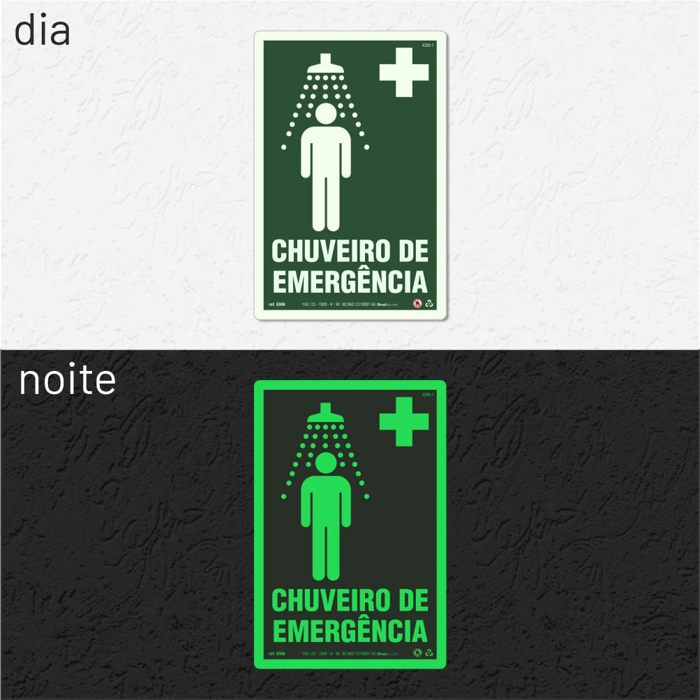 Placa "Chuveiro de Emergência" Fotoluminescente EM8 com ColorAdd