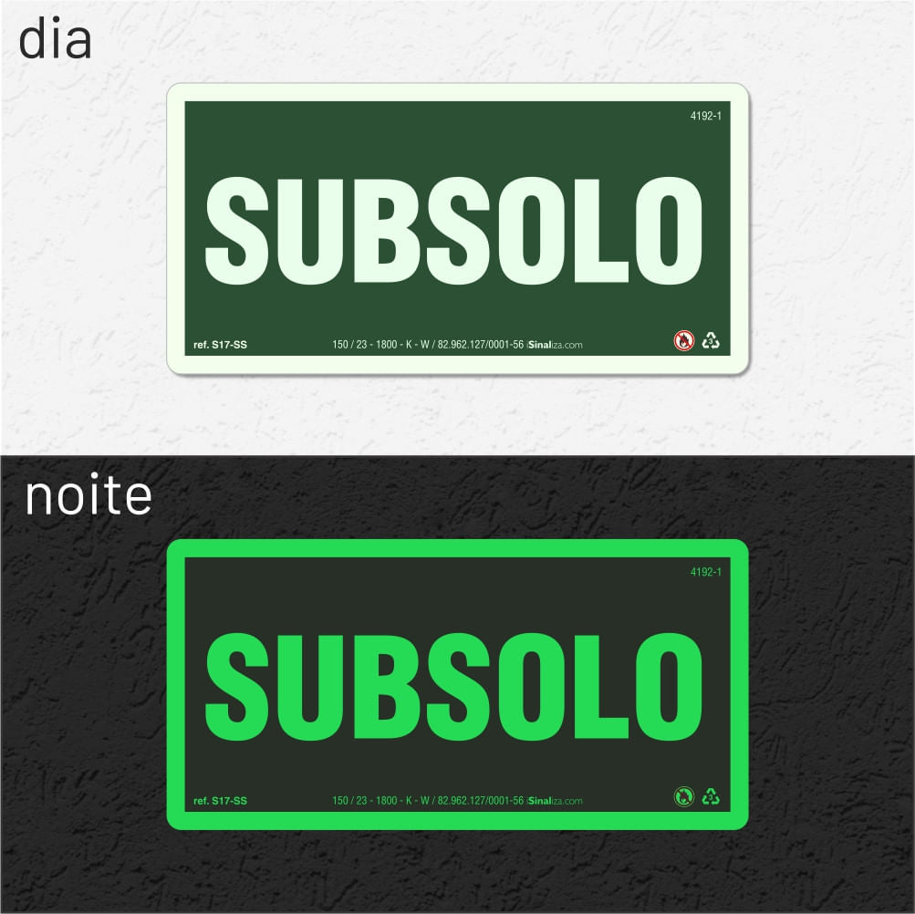 Placa de Andar "Subsolo" Fotoluminescente S17-SS com ColorAdd