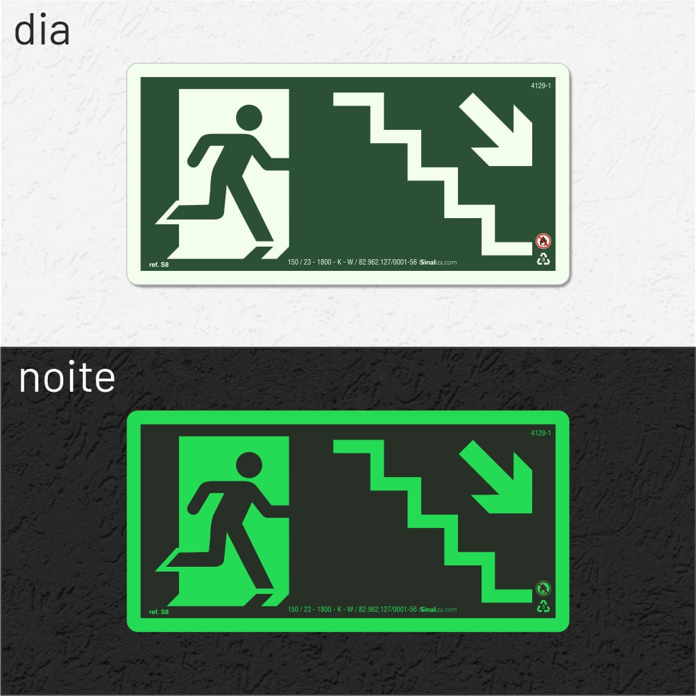 Placa Rota de Fuga "Escada Desce à Direita" S8 com ColorAdd