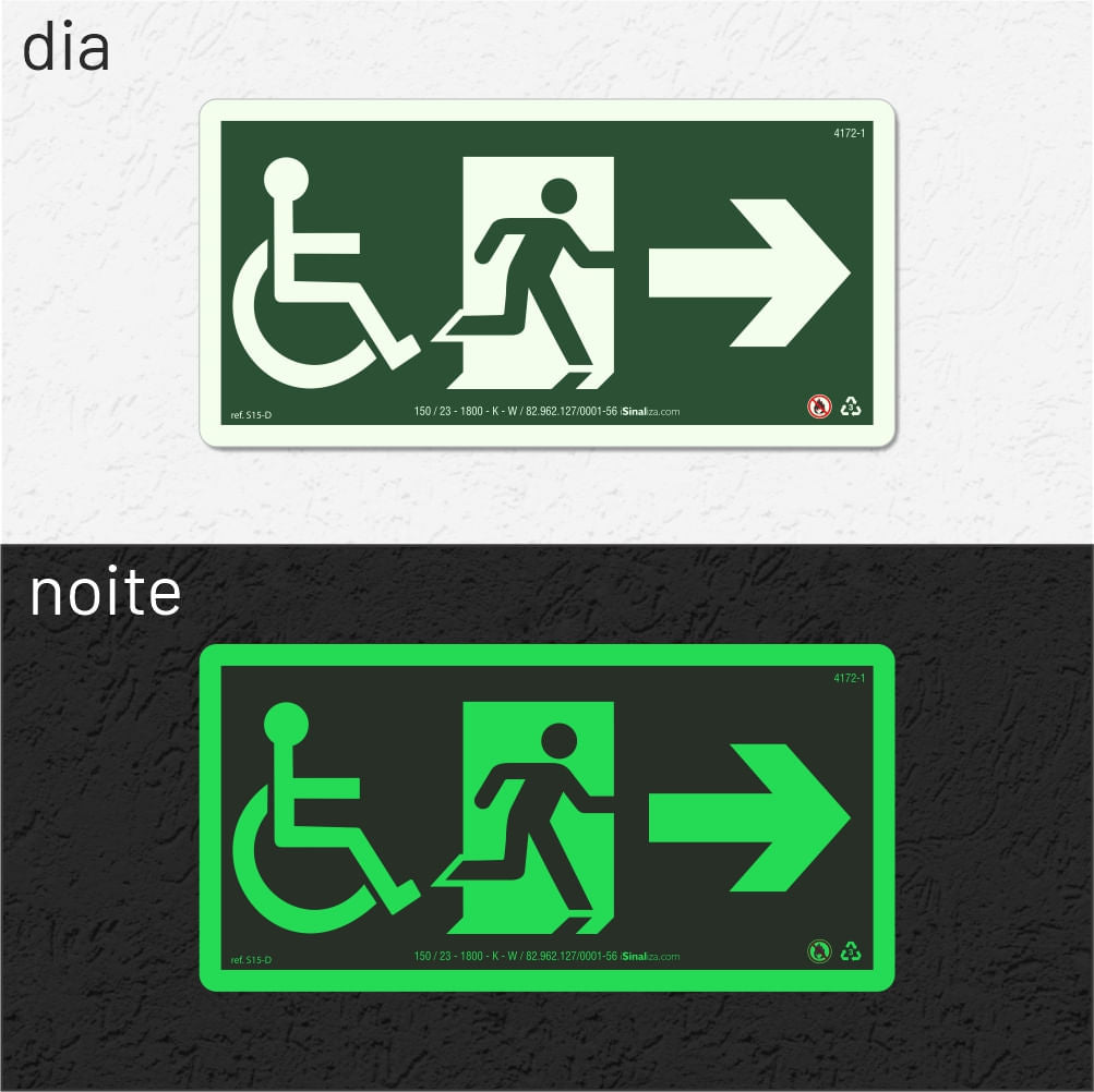 Placa Rota de Fuga Acessível "Saída à Direita" S15-D com ColorAdd