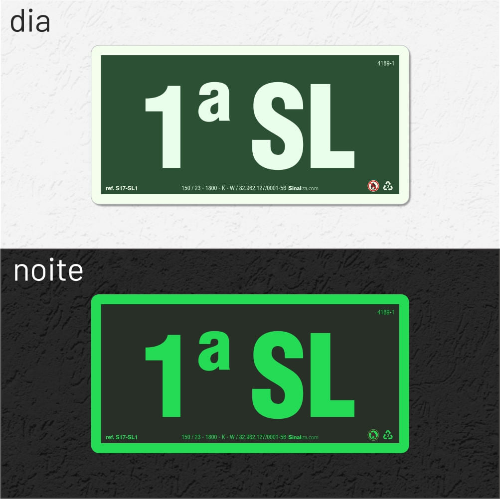 Placa de Andar "1º Subsolo" Fotoluminescente S17-SL1 com ColorAdd