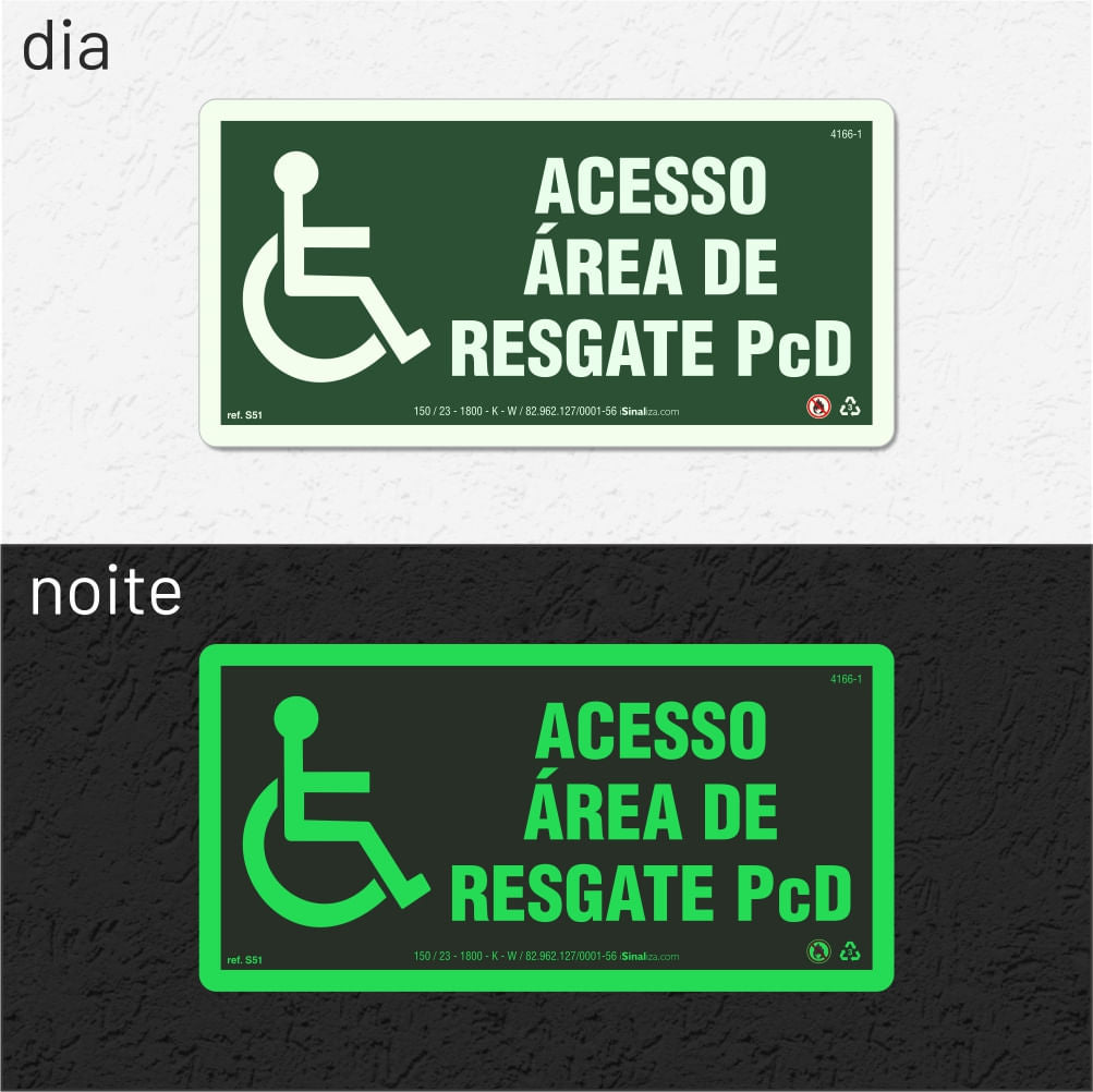 Placa "Acesso à Área de Resgate" Fotoluminescente S51 com ColorAdd
