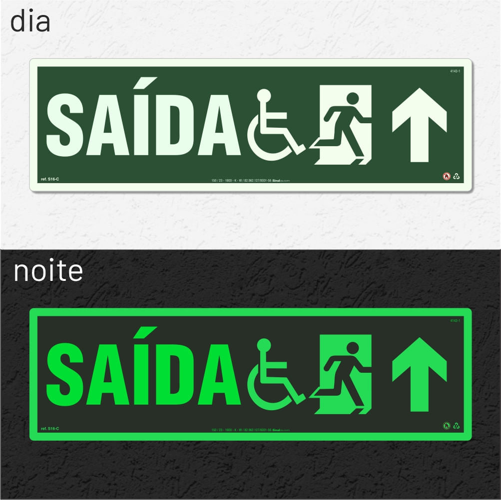 Placa Rota de Fuga Acessível "Siga em Frente" S16-C com ColorAdd