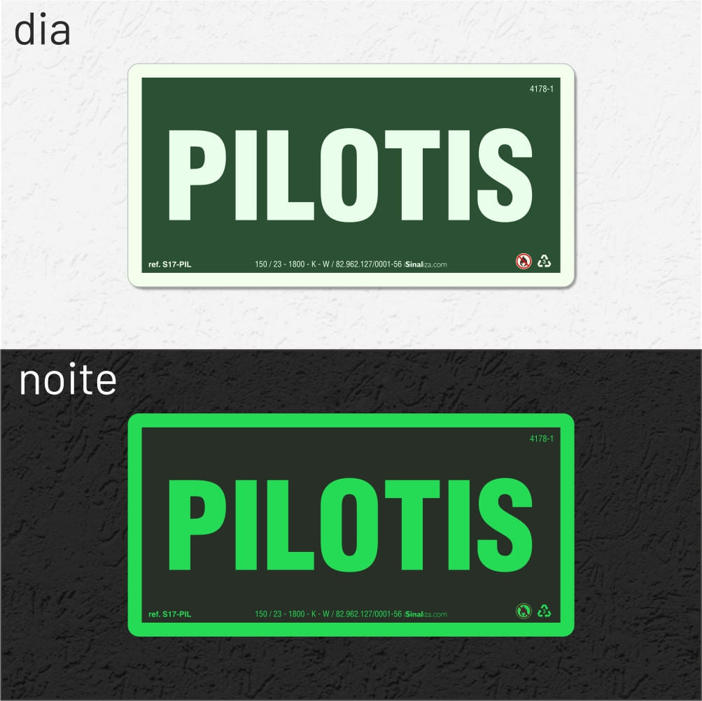 Placa "Pilotis" Fotoluminescente S17-PIL com ColorAdd