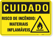 Placa Cuidado  Risco De Incêndio Materiais Inflamáveis