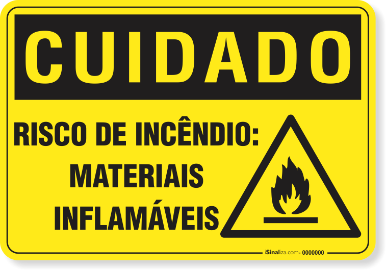 Placa Cuidado  Risco De Incêndio Materiais Inflamáveis