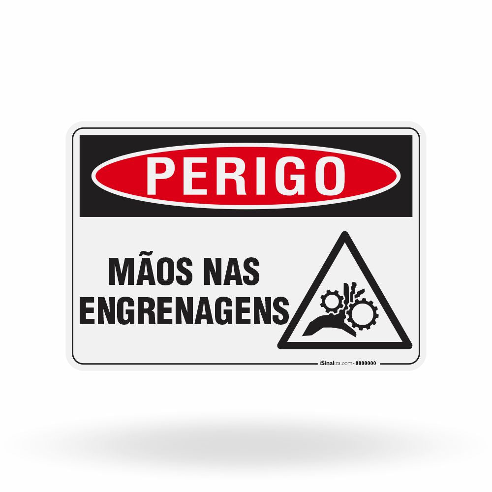 Placa Perigo - Mãos nas Engrenagens